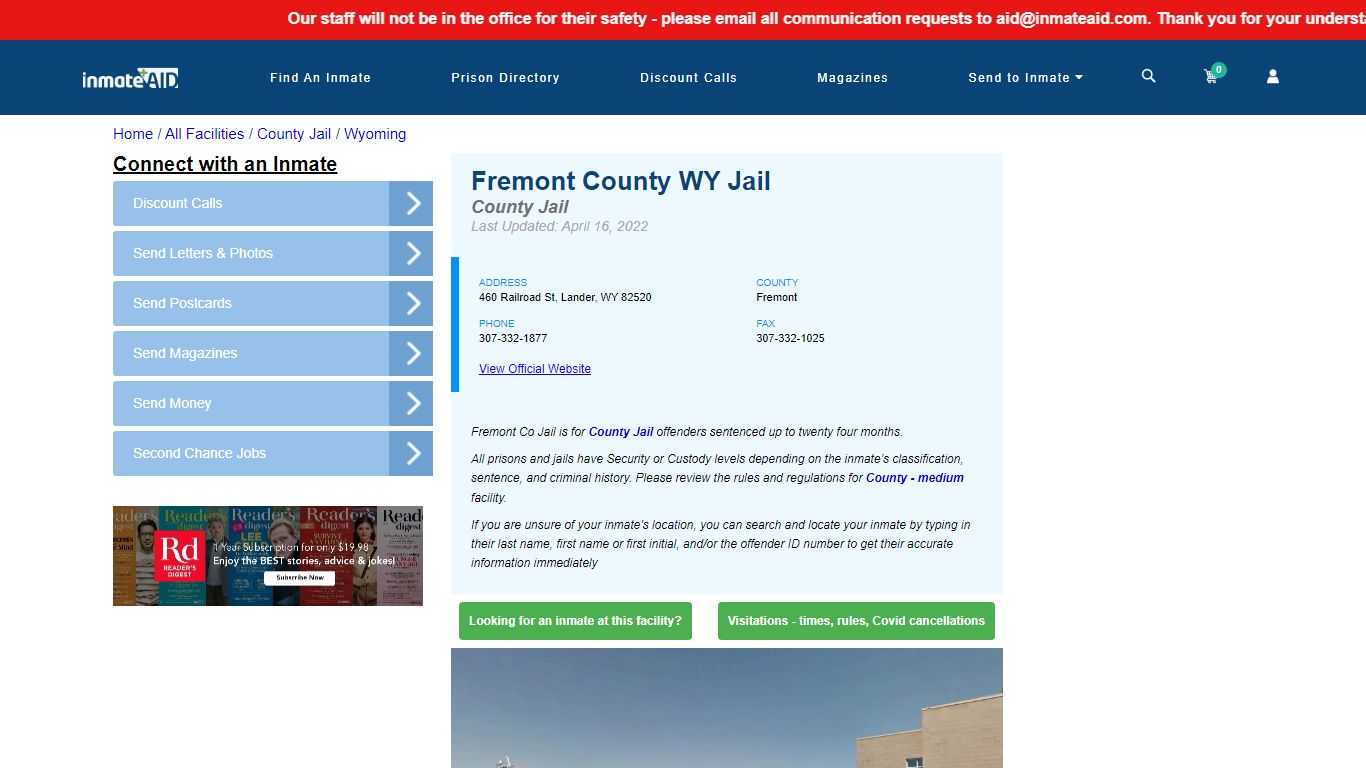 Fremont County WY Jail - Inmate Locator - Lander, WY